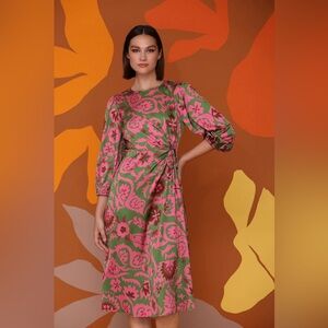 Donna Morgan Women's Side Twist Detail Dress Olive Green Deep Rust